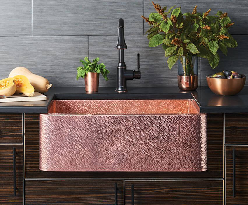 Kitchen Faucet and Rectangular Copper Sink